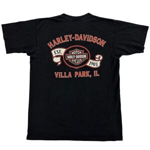VTG Harley Davidson Shirt‎ Mens Large Black Villa Park IL Motorcycle Sheild Tee